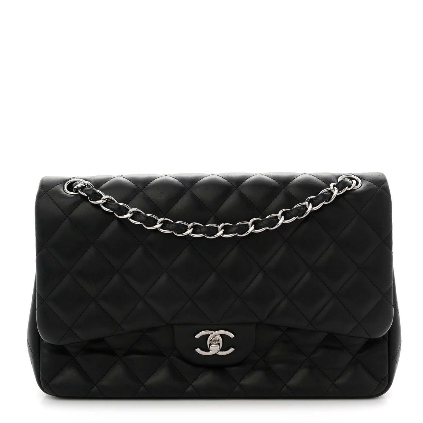 Lambskin Quilted Jumbo Double Flap Black