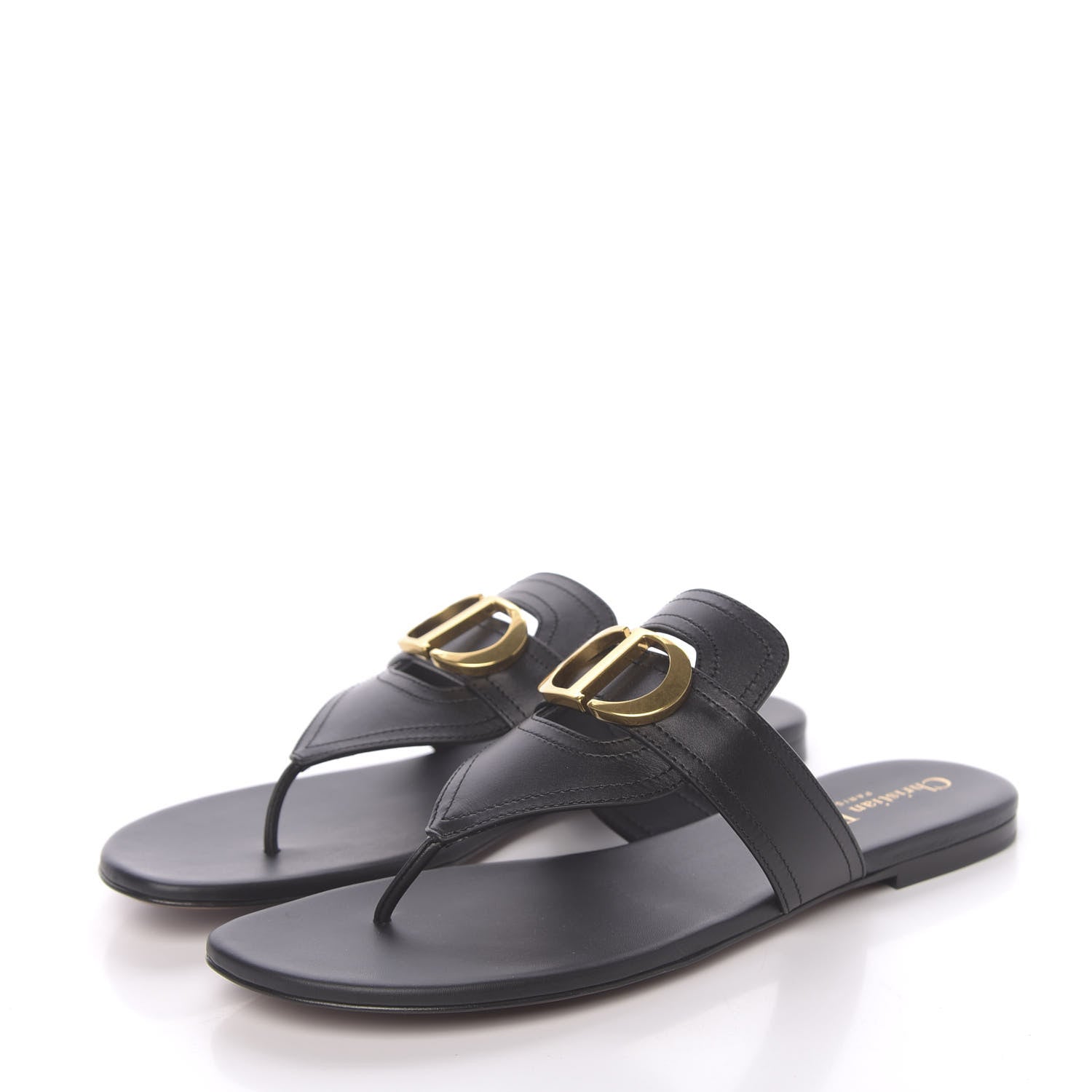 Christian Dior Calfskin 30 Montaigne Thong Sandals 39.5 Black 3 of 9