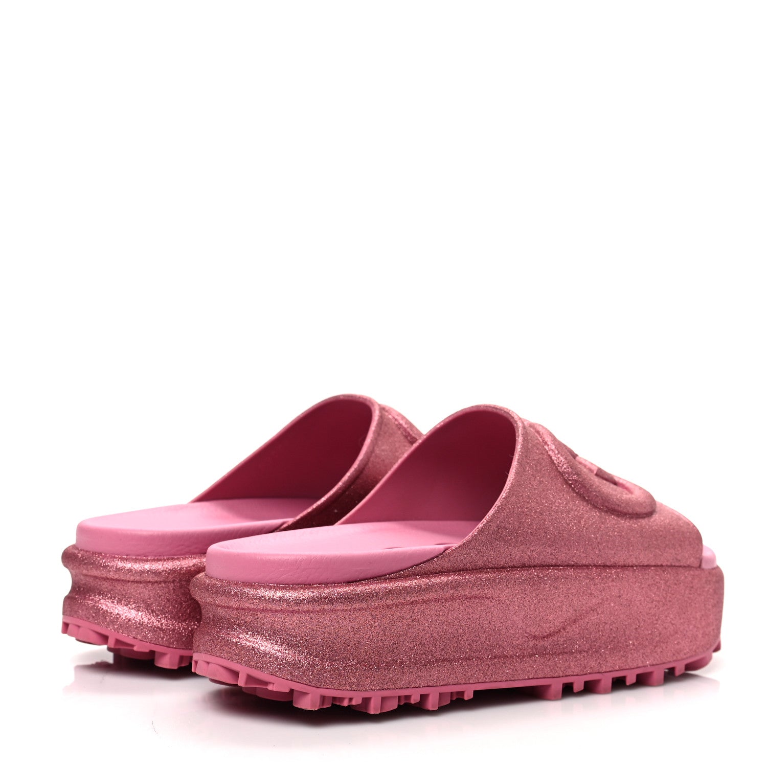 Gucci Glitter Rubber Womens Interlocking G Platform 42mm Slide Sandals 38 Rose 4 of 8