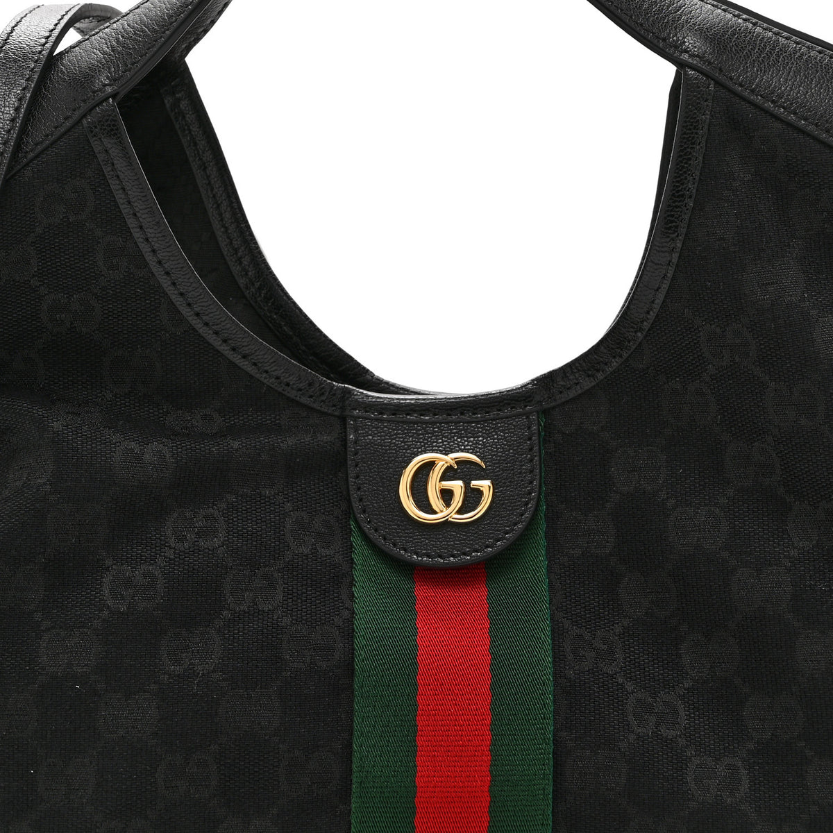 Gucci Denim GG Monogram Web Small Giglio Tote Black 9 of 11