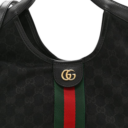 Gucci Denim GG Monogram Web Small Giglio Tote Black 9 of 11