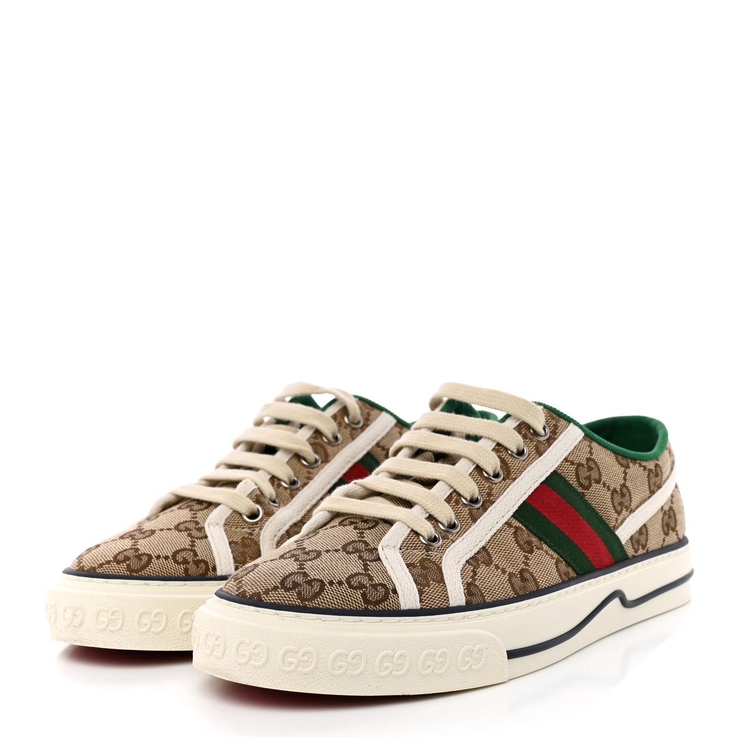 GG Monogram Web Womens 1977 Tennis Sneakers 38.5 Beige Ebony Mystic White