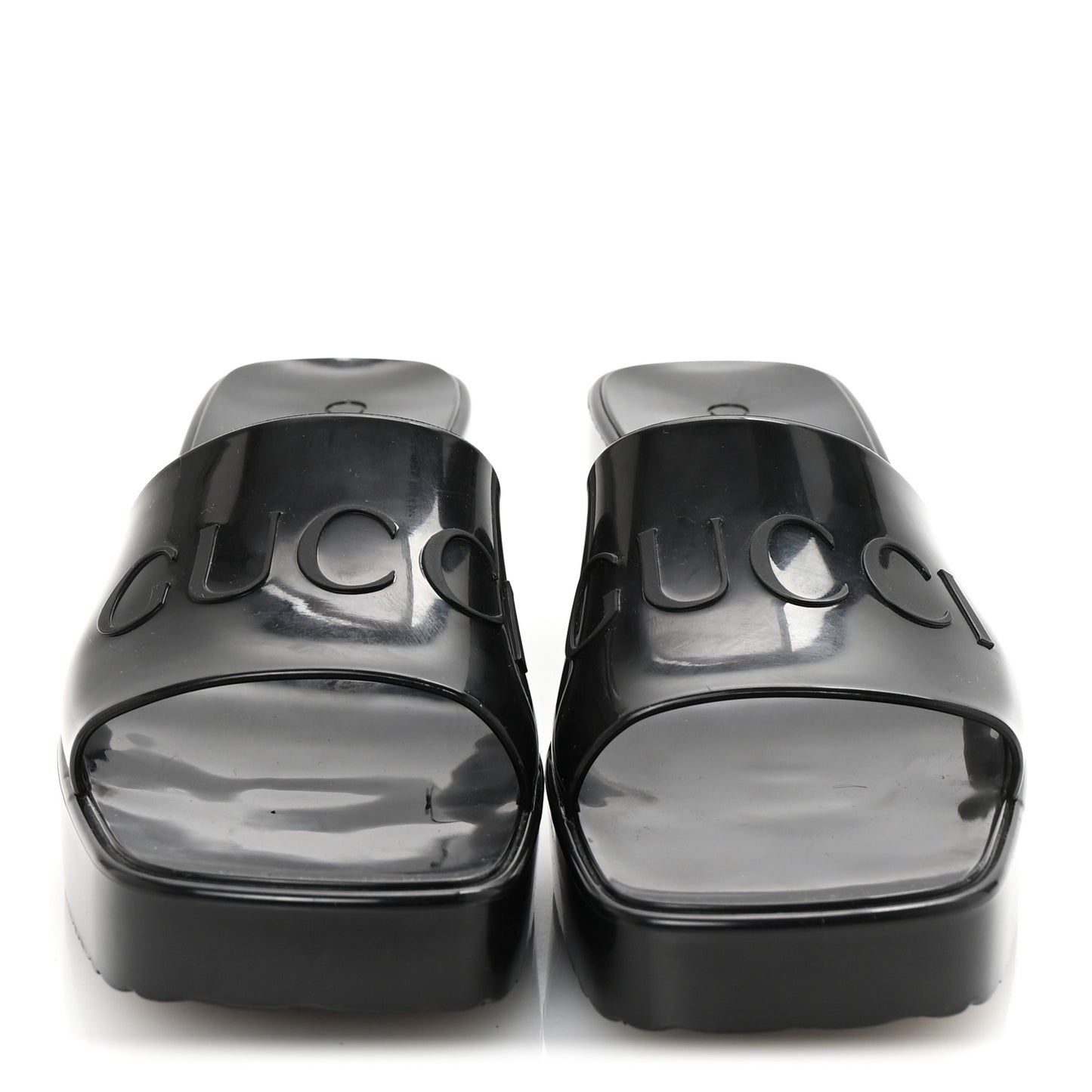Rubber Gucci Logo Womens Platform 20/60mm Slide Sandals 36 Black