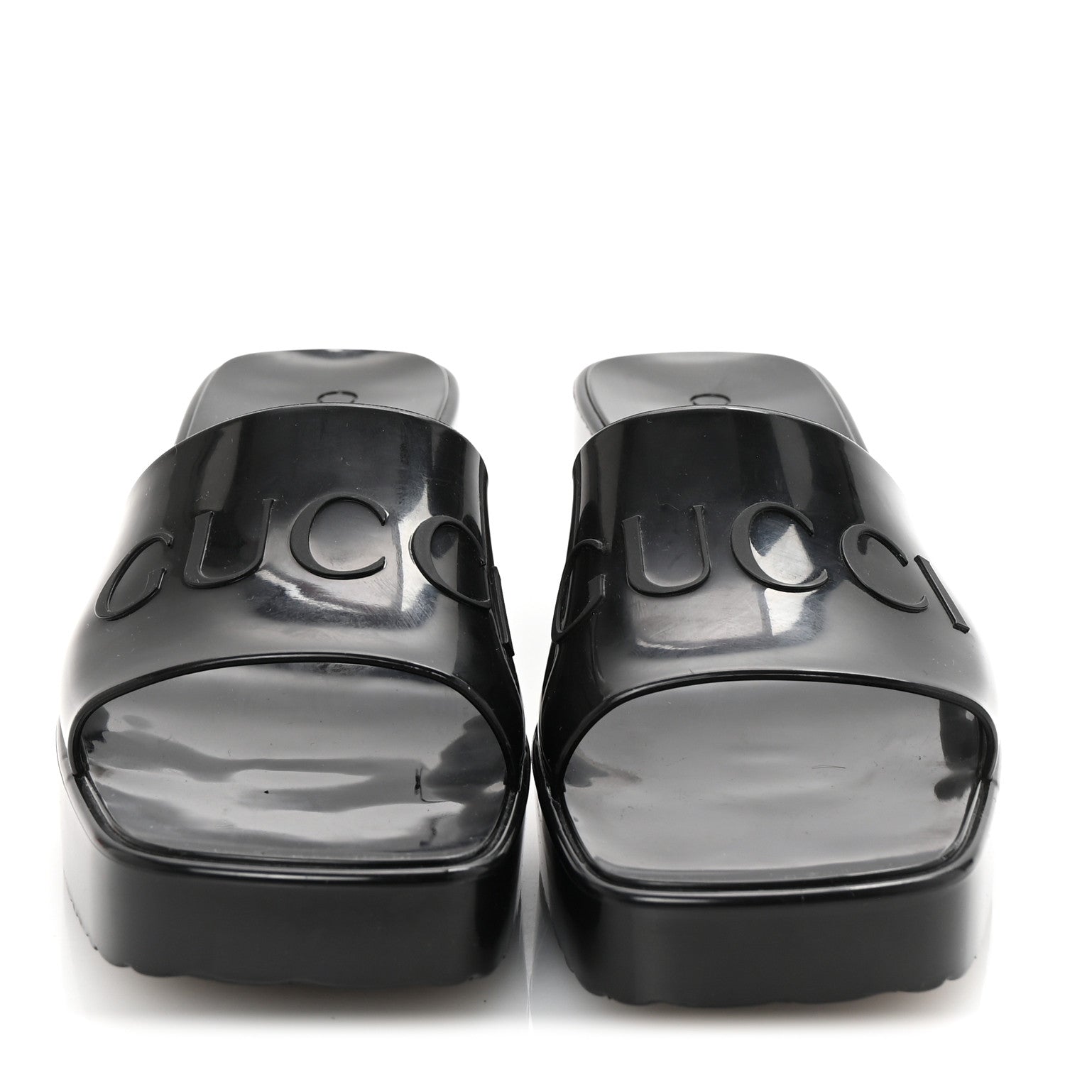 Gucci Rubber Gucci Logo Womens Platform 20/60mm Slide Sandals 36 Black 3 of 10