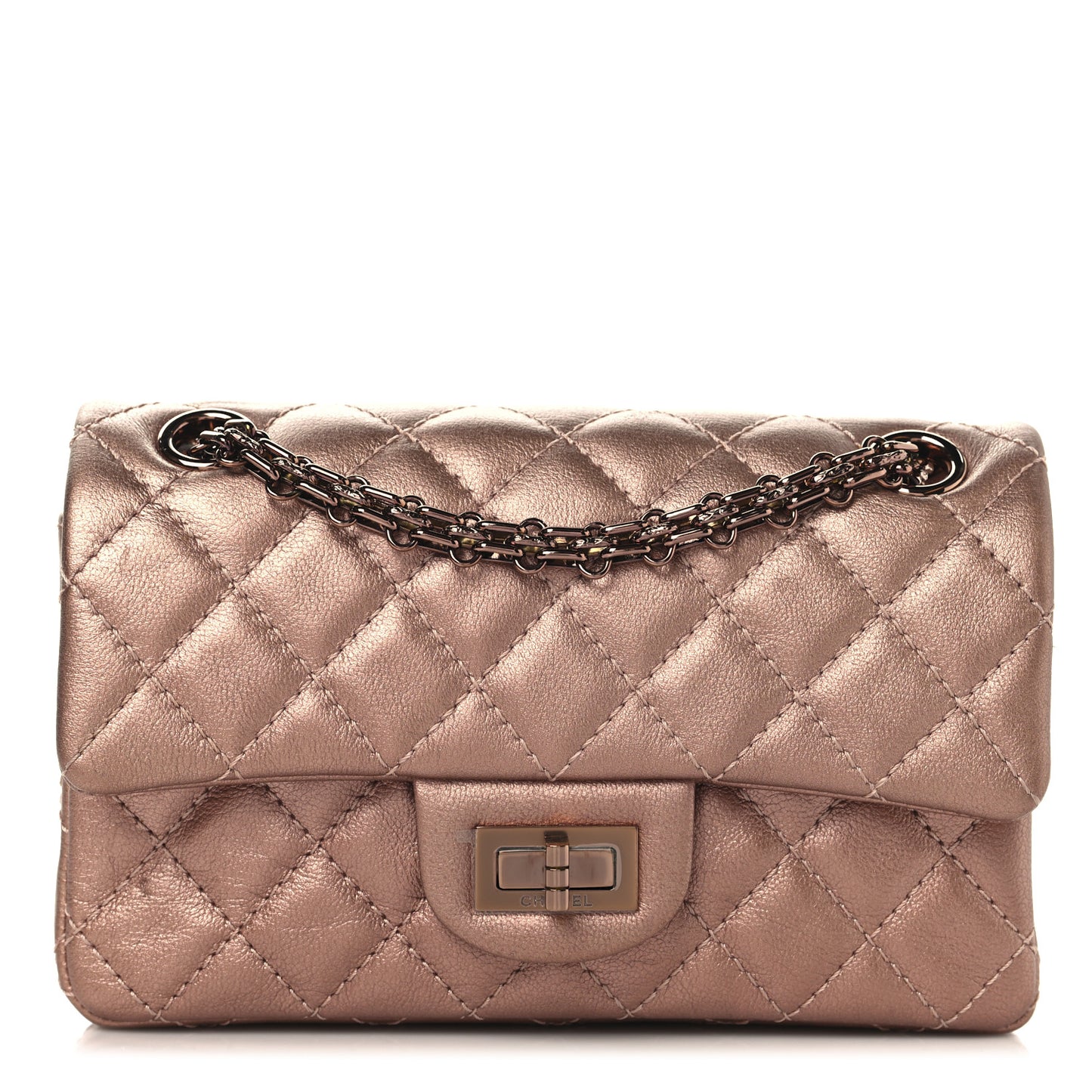 Metallic Grained Calfskin Quilted 2.55 Reissue Mini Flap Copper Pink