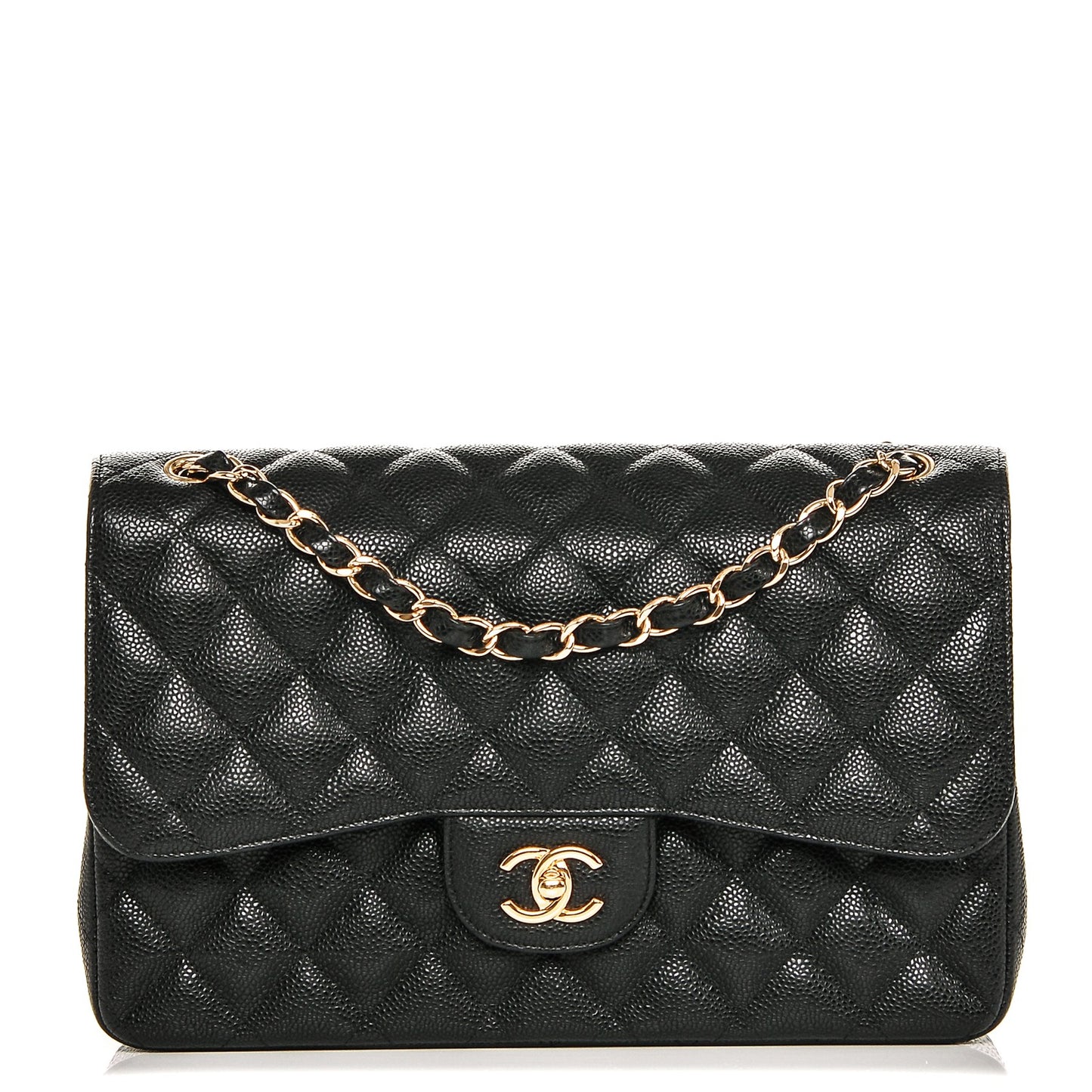 Caviar Quilted Jumbo Double Flap Black