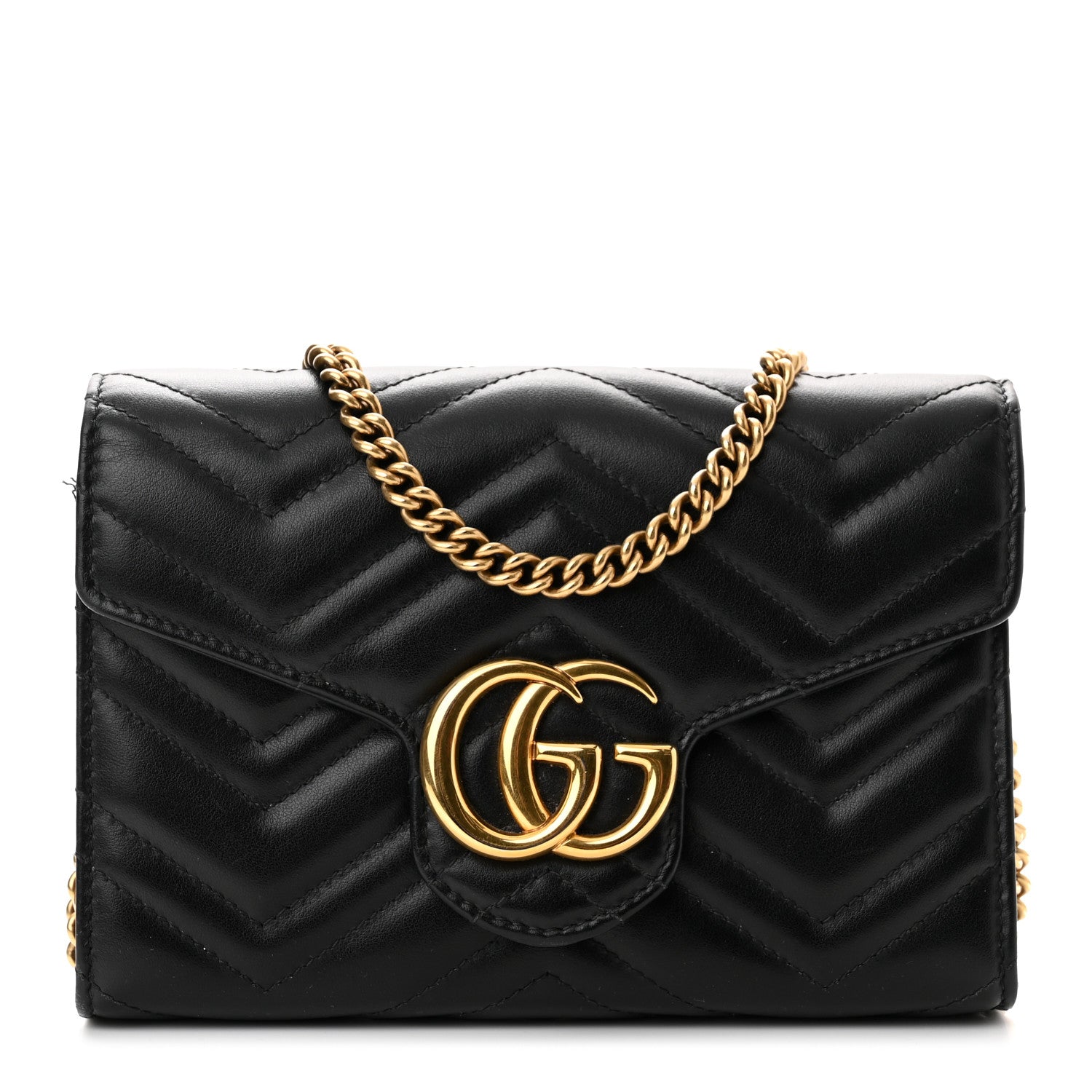 Gucci Calfskin Matelasse GG Marmont Chain Wallet Black 1 of 10