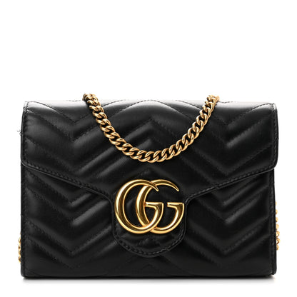 Gucci Calfskin Matelasse GG Marmont Chain Wallet Black 1 of 10