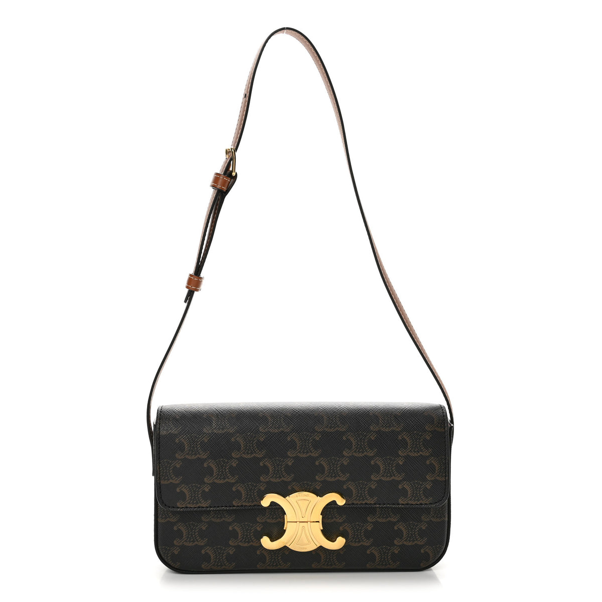 Canvas Calfskin Triomphe Shoulder Bag Tan