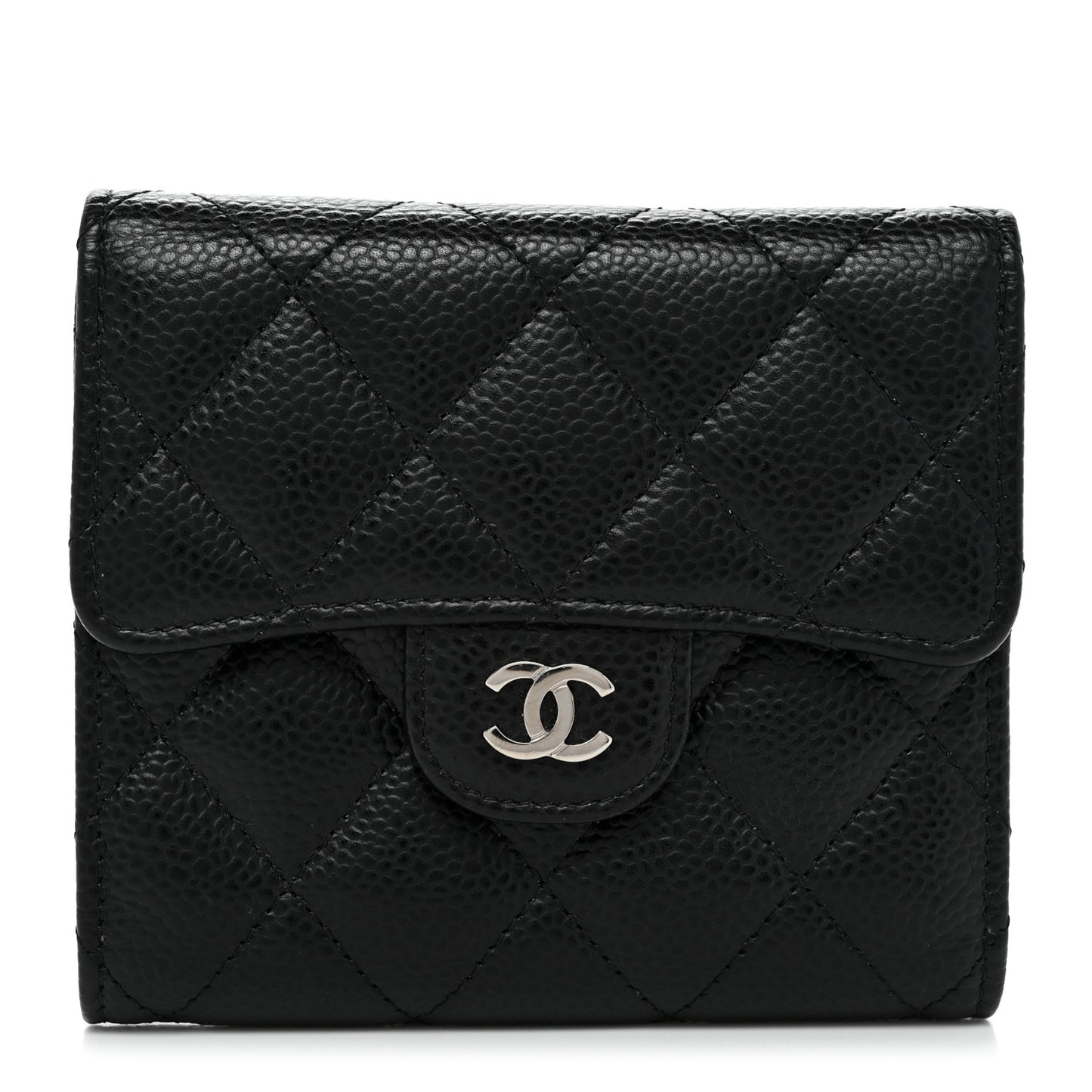 Caviar Quilted Compact Flap Wallet Black