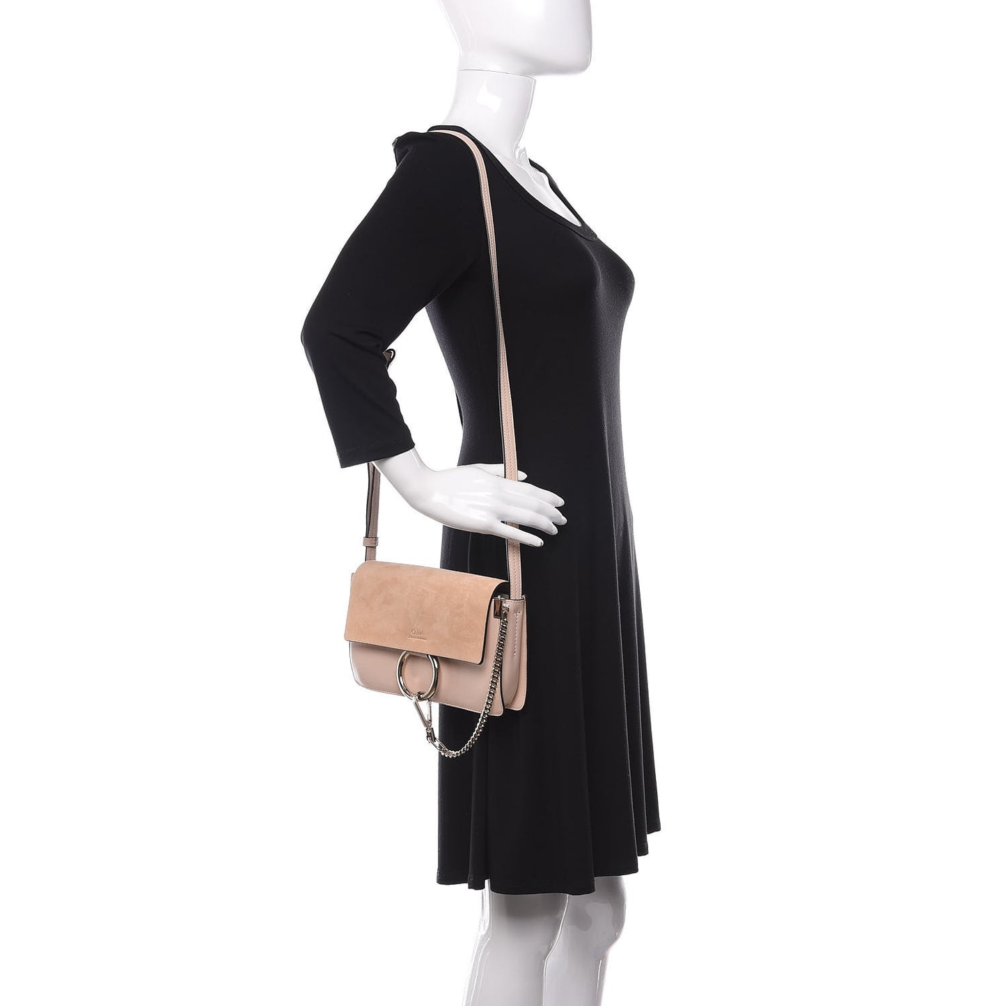 Suede Calfskin Small Faye Shoulder Bag Cement Pink