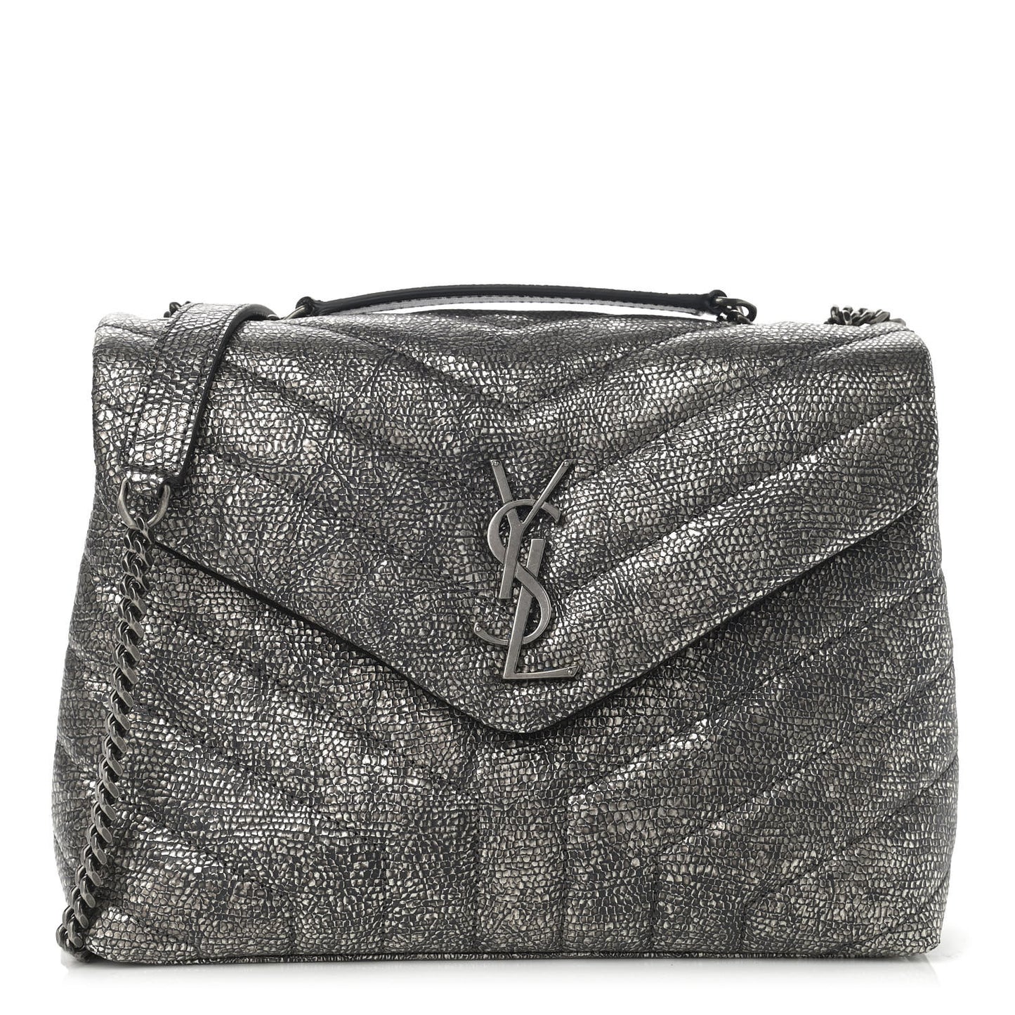 Metallic Grain De Poudre Monogram Small Loulou Chain Satchel Gun Metal
