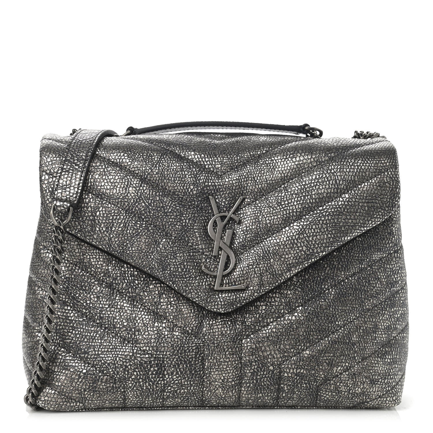 Saint Laurent Metallic Grain De Poudre Monogram Small Loulou Chain Satchel Gun Metal 1 of 10