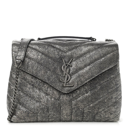 Saint Laurent Metallic Grain De Poudre Monogram Small Loulou Chain Satchel Gun Metal 1 of 10