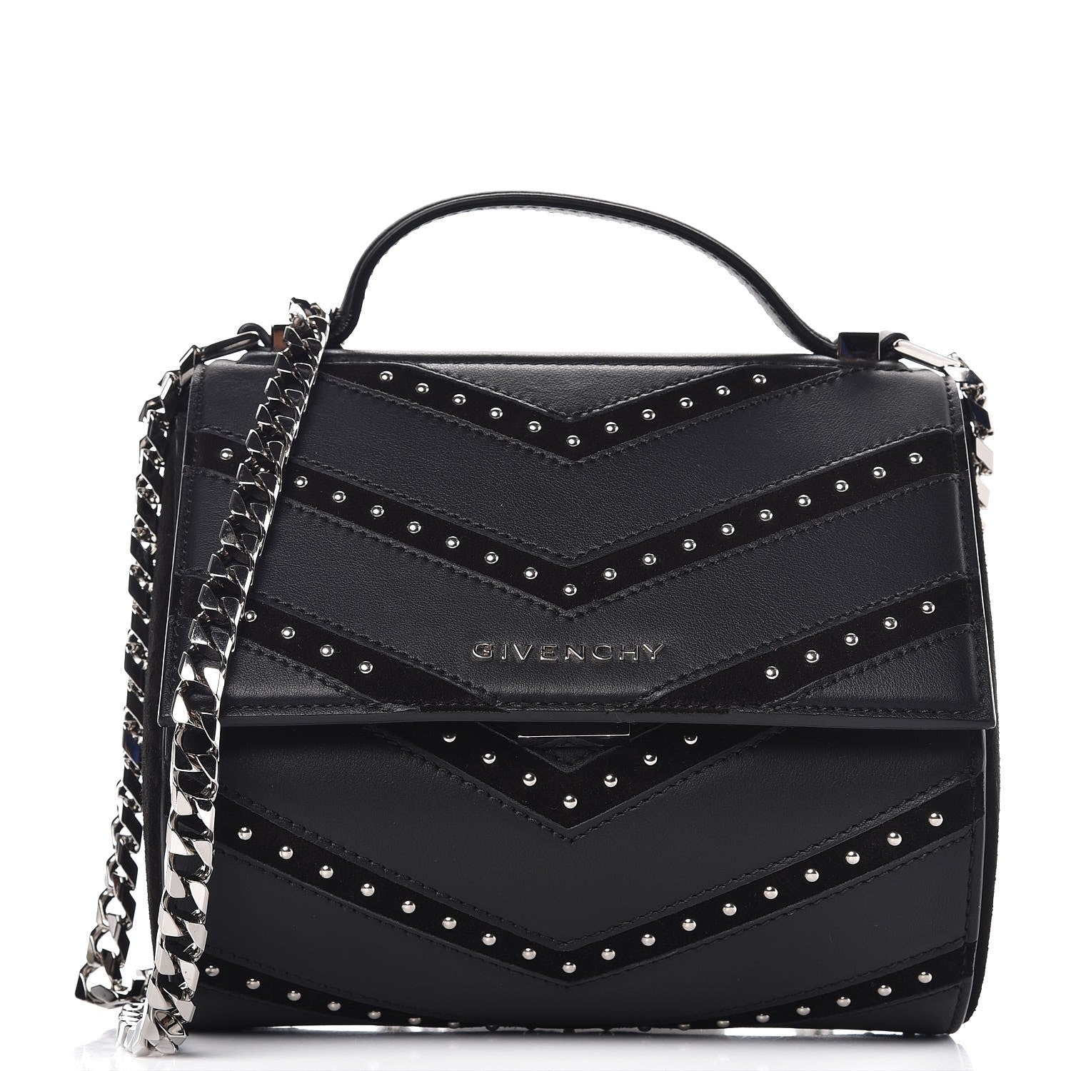 Givenchy Calfskin Suede Mini Studded Chevron Pandora Box Crossbody Bag Black 1 of 7