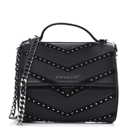 Givenchy Calfskin Suede Mini Studded Chevron Pandora Box Crossbody Bag Black 1 of 7