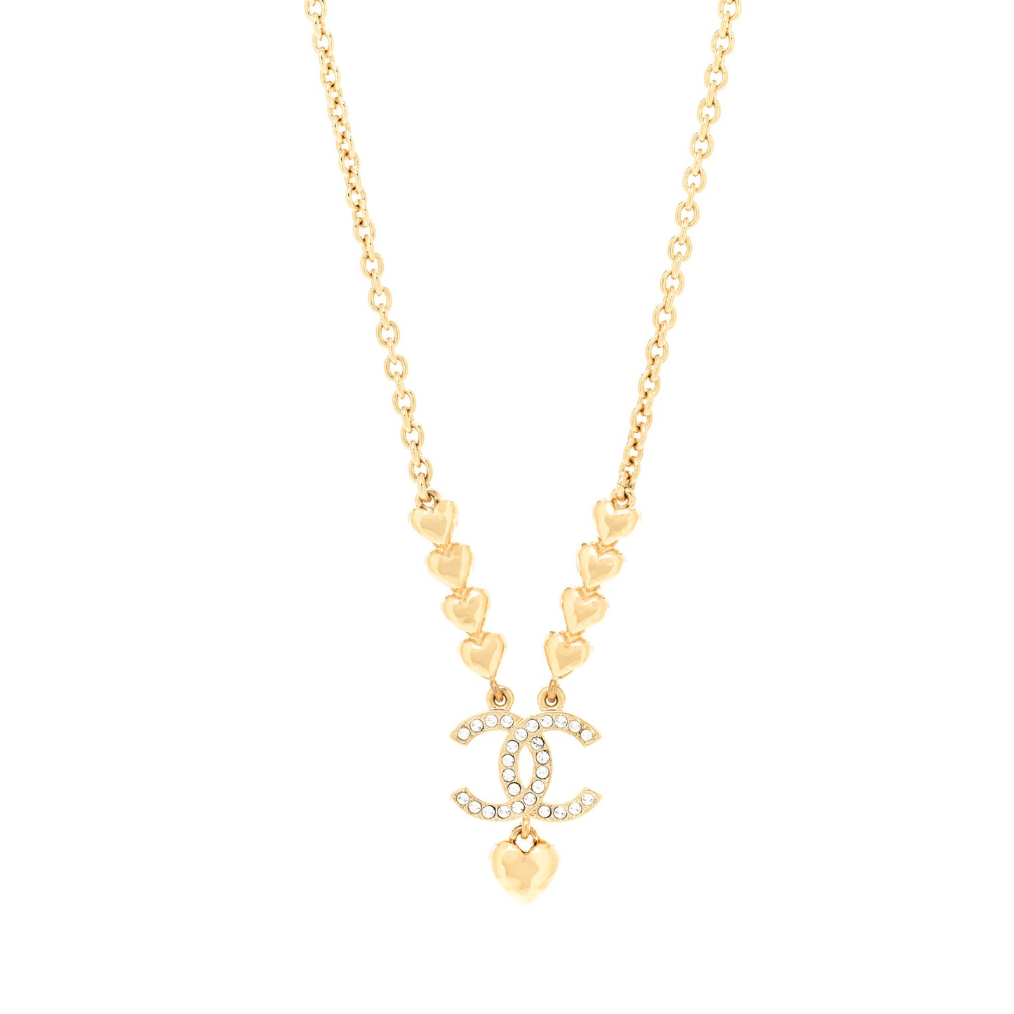 Crystal CC Heart Link Pendant Necklace Gold