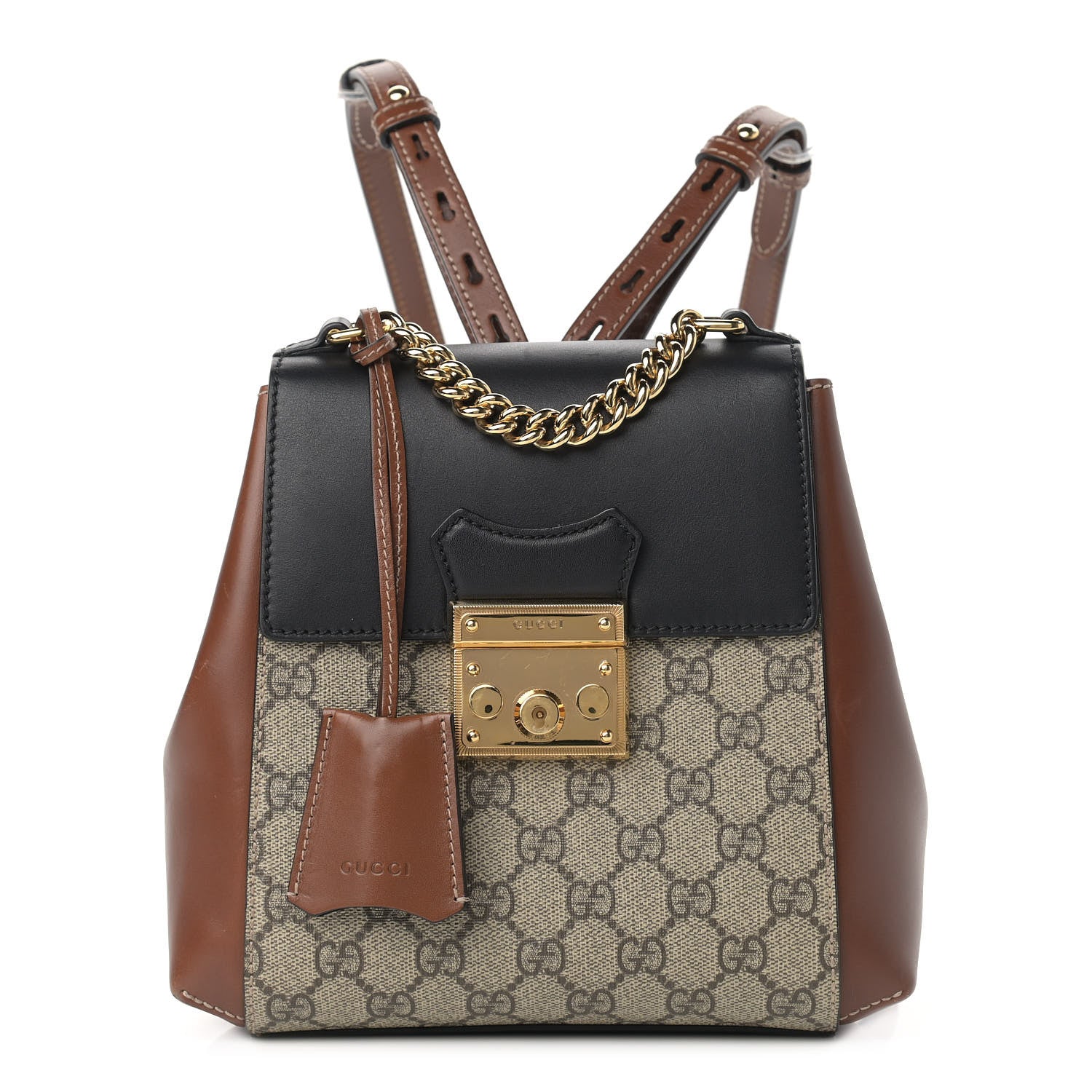 Gucci GG Supreme Monogram Calfskin Padlock Backpack Beige Cuir Black 1 of 12