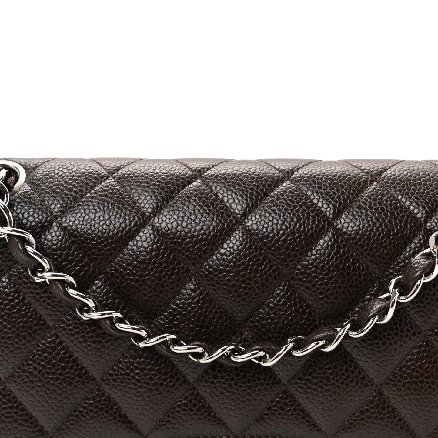 Caviar Quilted Medium Double Flap Dark Brown