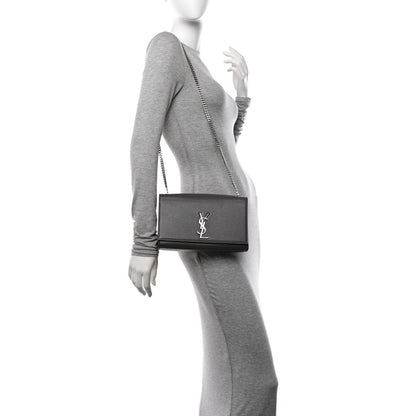 Saint Laurent Grain De Poudre Medium Classic Monogram Kate Satchel Earth Grey 2 of 9