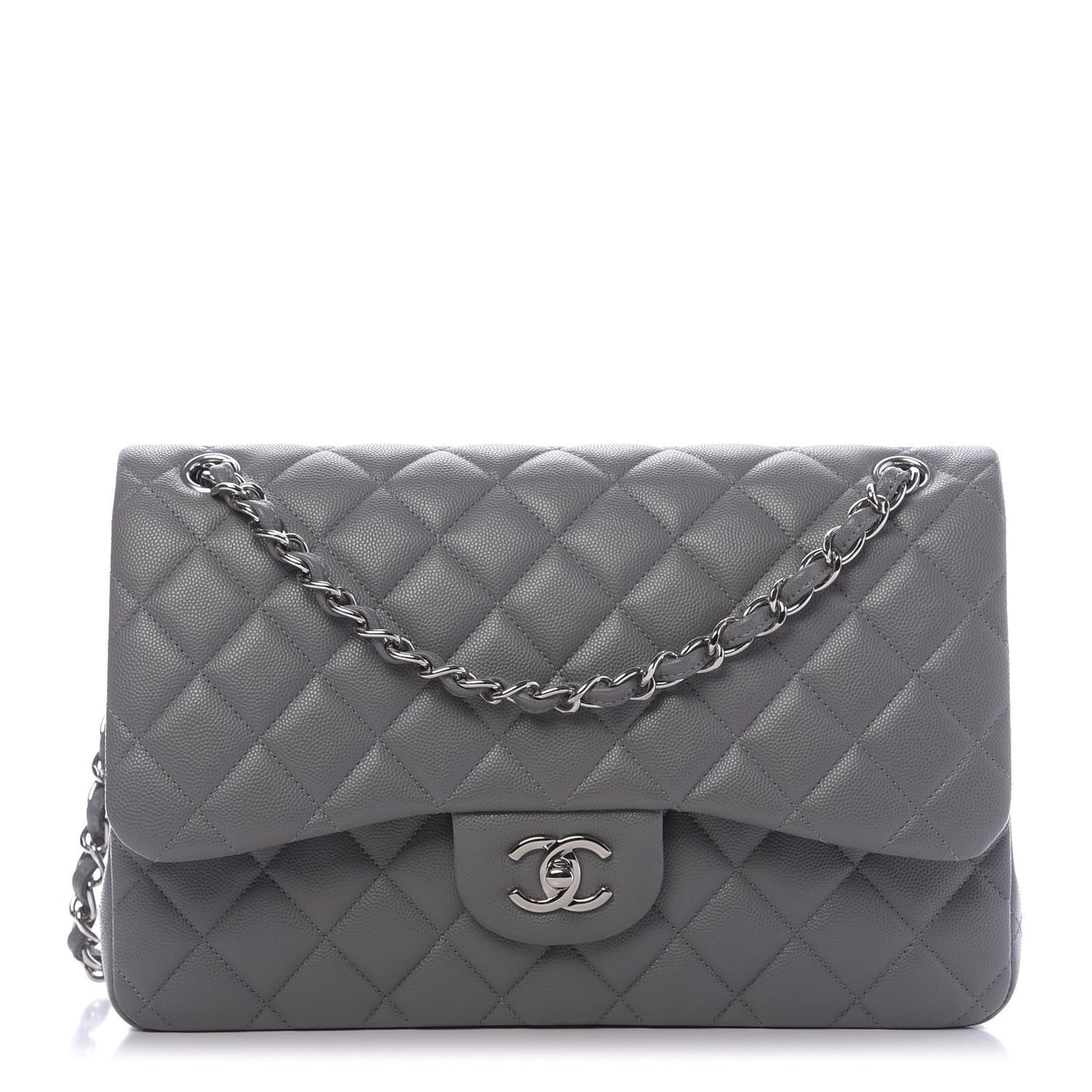 Caviar Quilted Jumbo Double Flap Dark Grey