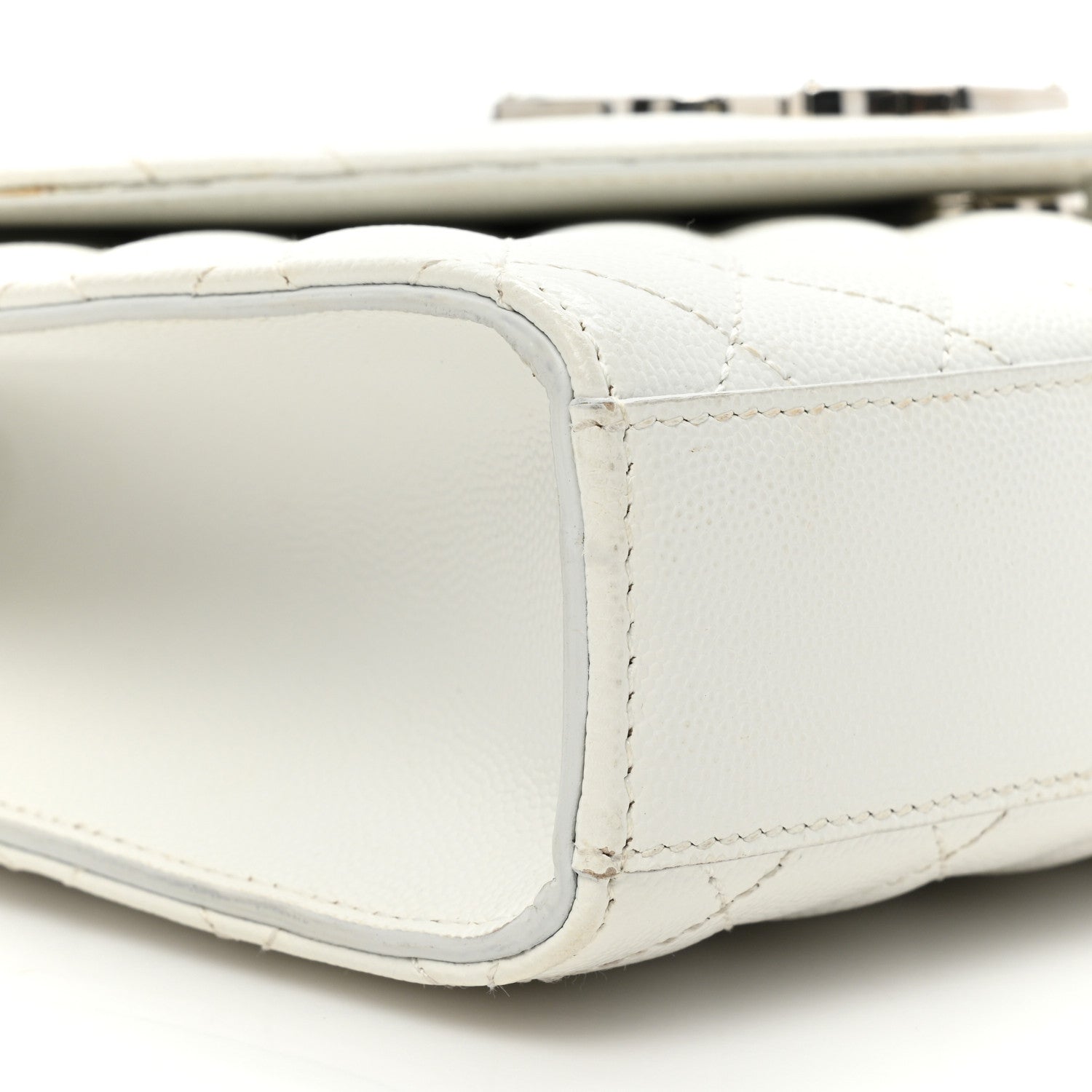 Saint Laurent Grain De Poudre Textured Mixed Matelasse Medium Triquilt Monogram Satchel White 8 of 20