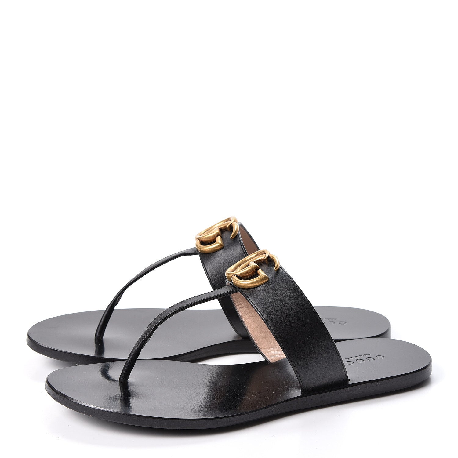 Gucci Calfskin Double G Thong Sandals 36 Black 3 of 10