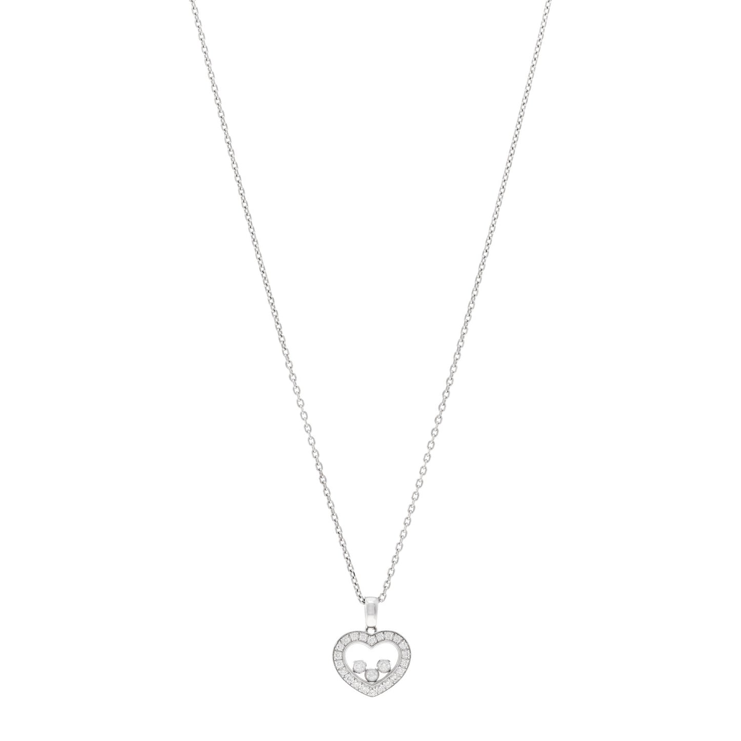 18K White Gold 3 Diamond Happy Diamond Icons Heart Pendant Necklace