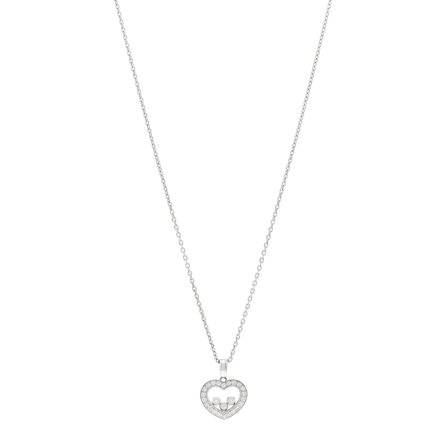 Chopard 18K White Gold 3 Diamond Happy Diamond Icons Heart Pendant Necklace 1 of 5