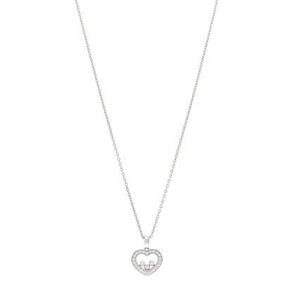 Chopard 18K White Gold 3 Diamond Happy Diamond Icons Heart Pendant Necklace 1 of 5