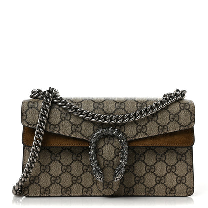 Gucci GG Supreme Monogram Suede Crystal Small Dionysus Shoulder Bag Beige Ebony Taupe 1 of 10