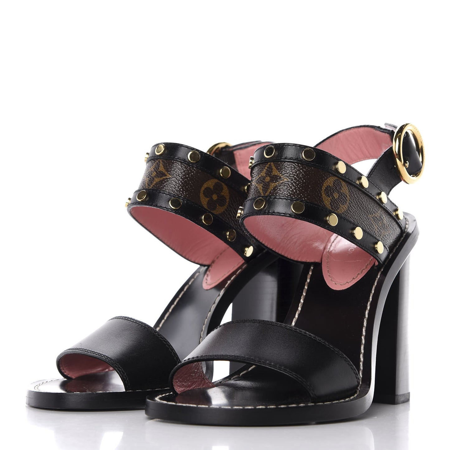 Calfskin Monogram Passenger Heeled Sandals 36 Black Rose