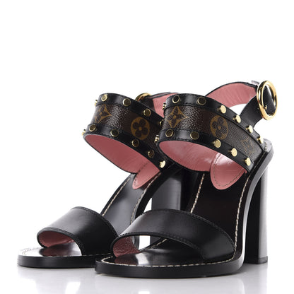Louis Vuitton Calfskin Monogram Passenger Heeled Sandals 36 Black Rose 3 of 9