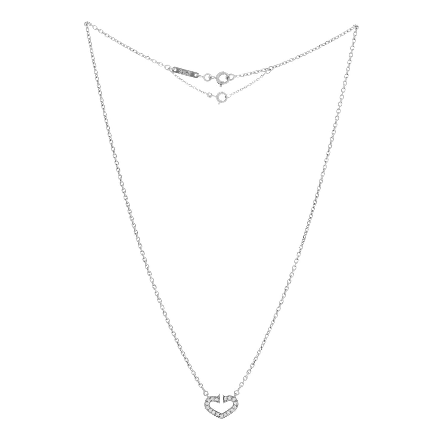18K White Gold Diamond Small Hearts and Symbols Pendant Necklace