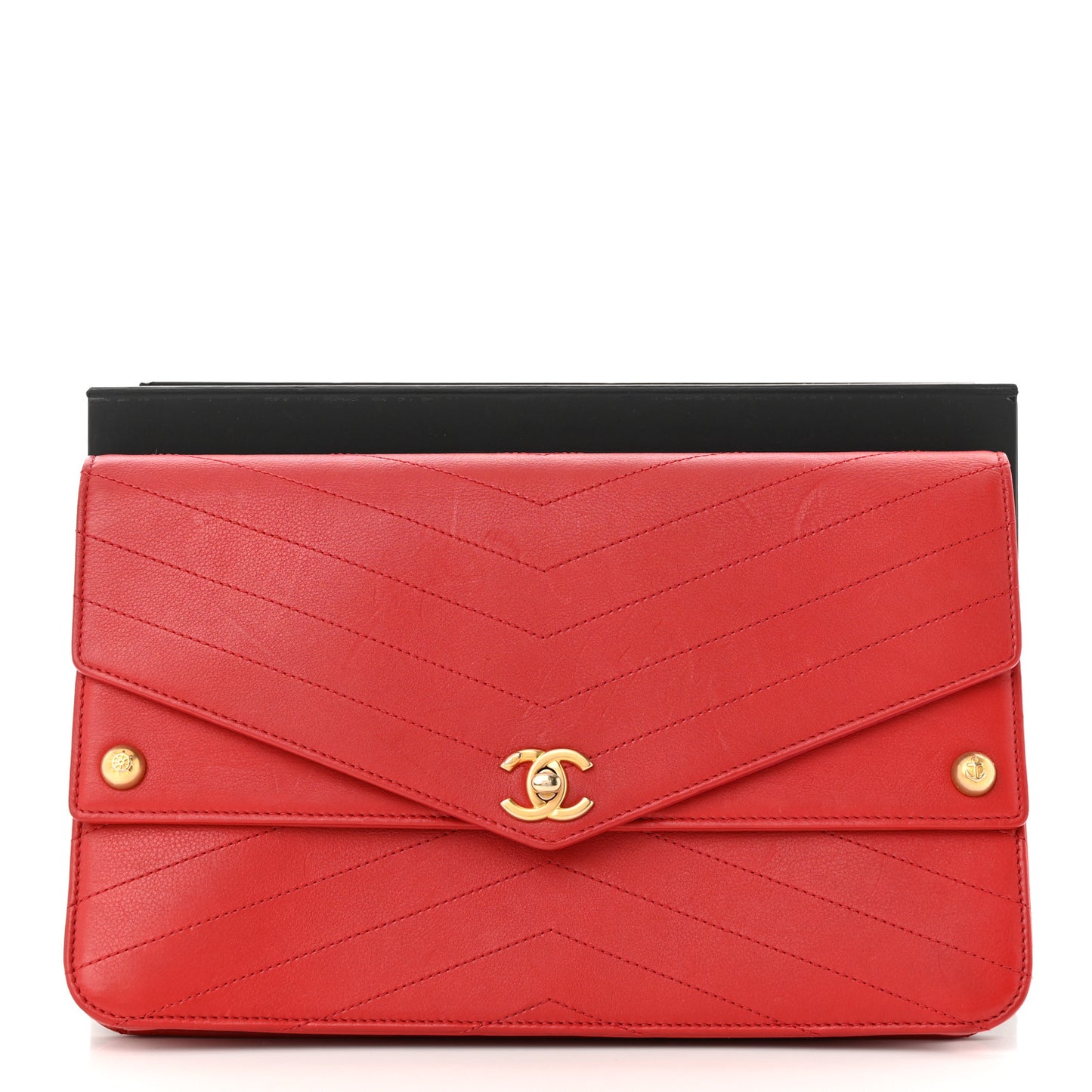 Calfskin Chevron Quilted Casual Trip Clutch Red