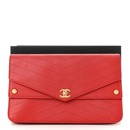Chanel Calfskin Chevron Quilted Casual Trip Clutch Red 11 of 11