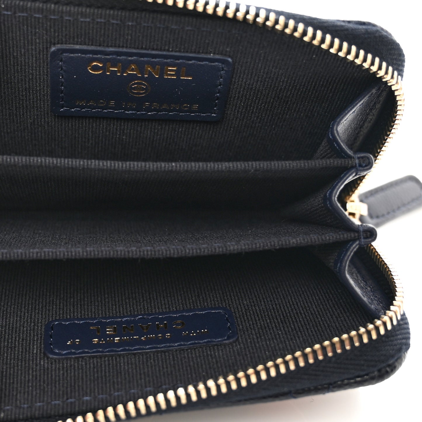 Caviar Enamel Coco Casino Quilted Zip Coin Purse Navy Blue