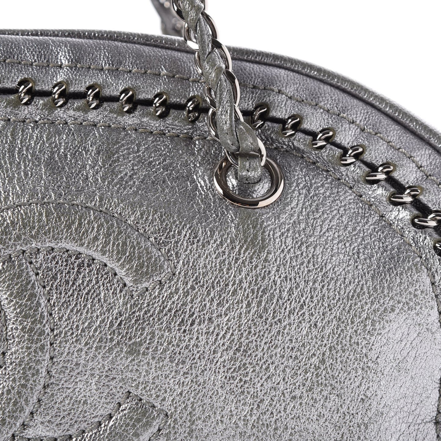 Metallic Goatskin Medium Luxe Ligne Bowler Tote Silver