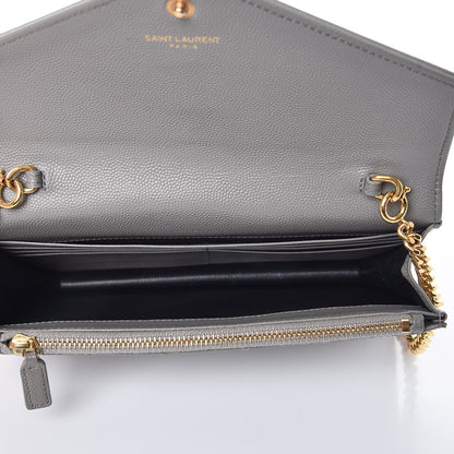 Saint Laurent Grain De Poudre Matelasse Chevron Monogram Envelope Chain Wallet Fog 5 of 9