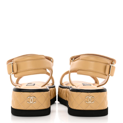 Chanel Lambskin Quilted Platform Sandals 41 Beige Black 5 of 11