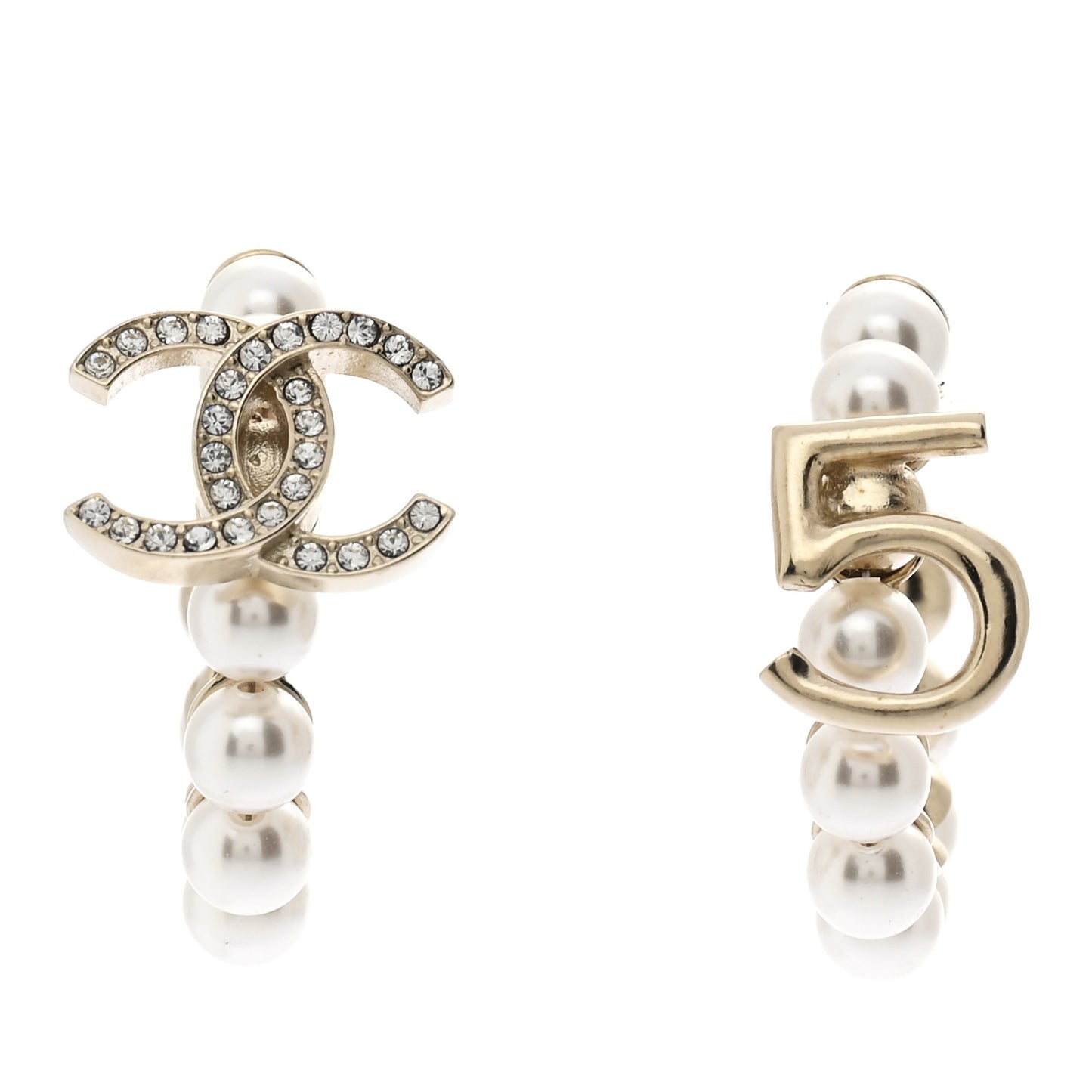 Crystal Pearl CC Hoop Earrings Gold White