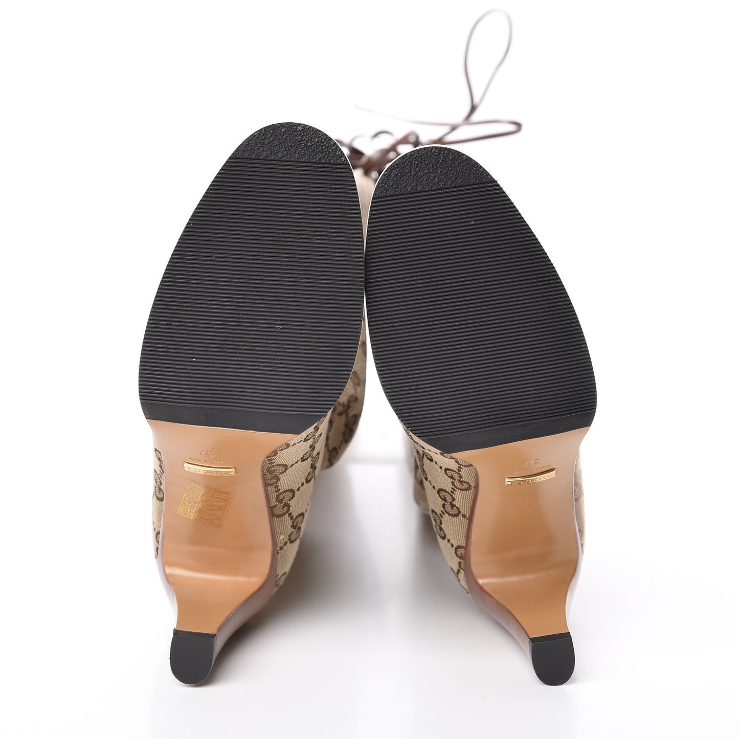 Monogram Malaga Kid Lisa Mid Heel Boots 37 Beige Ebony