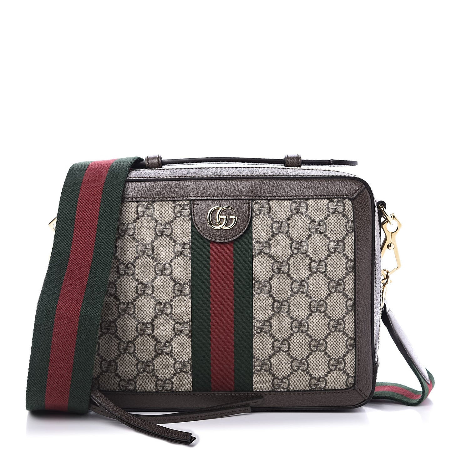 GG Supreme Monogram Web Small Ophidia Top Handle Shoulder Bag Brown