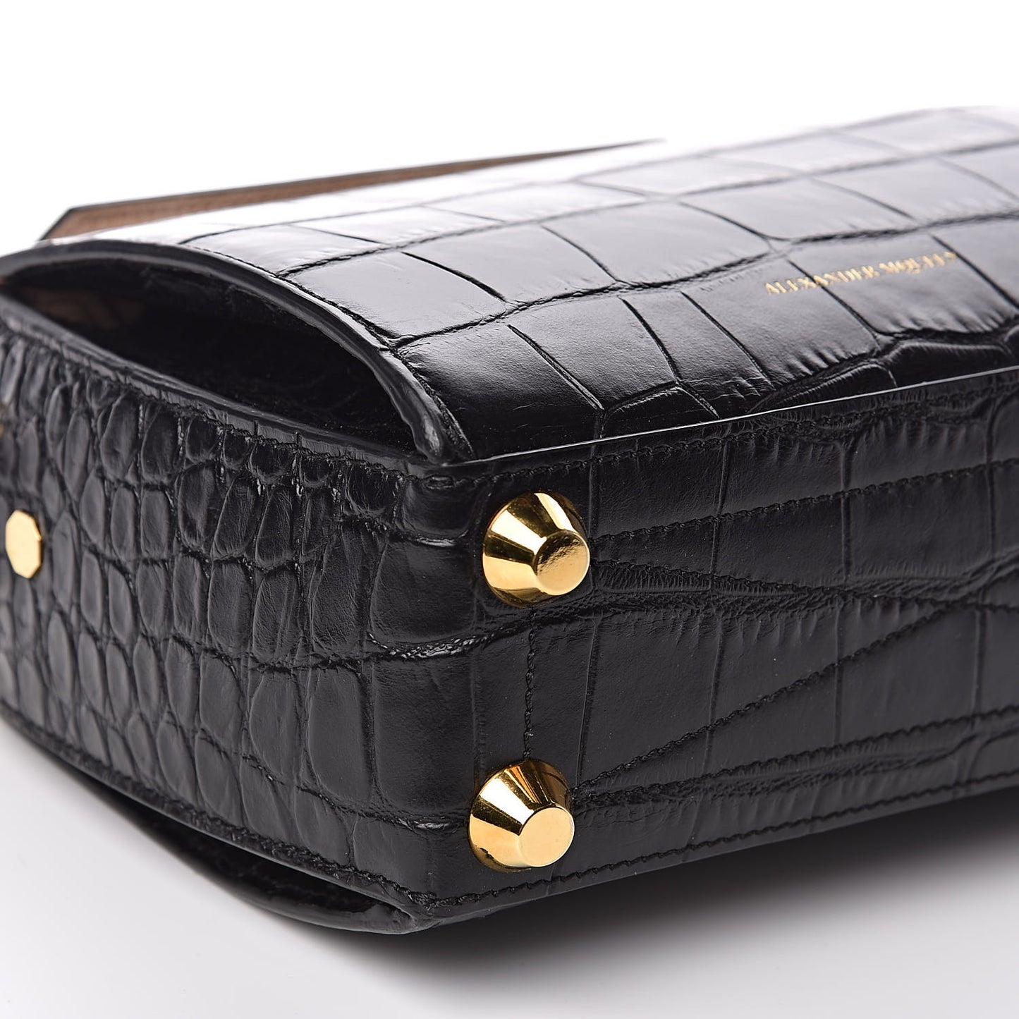 Calfskin Crocodile Embossed Box Shoulder Bag 19 Black