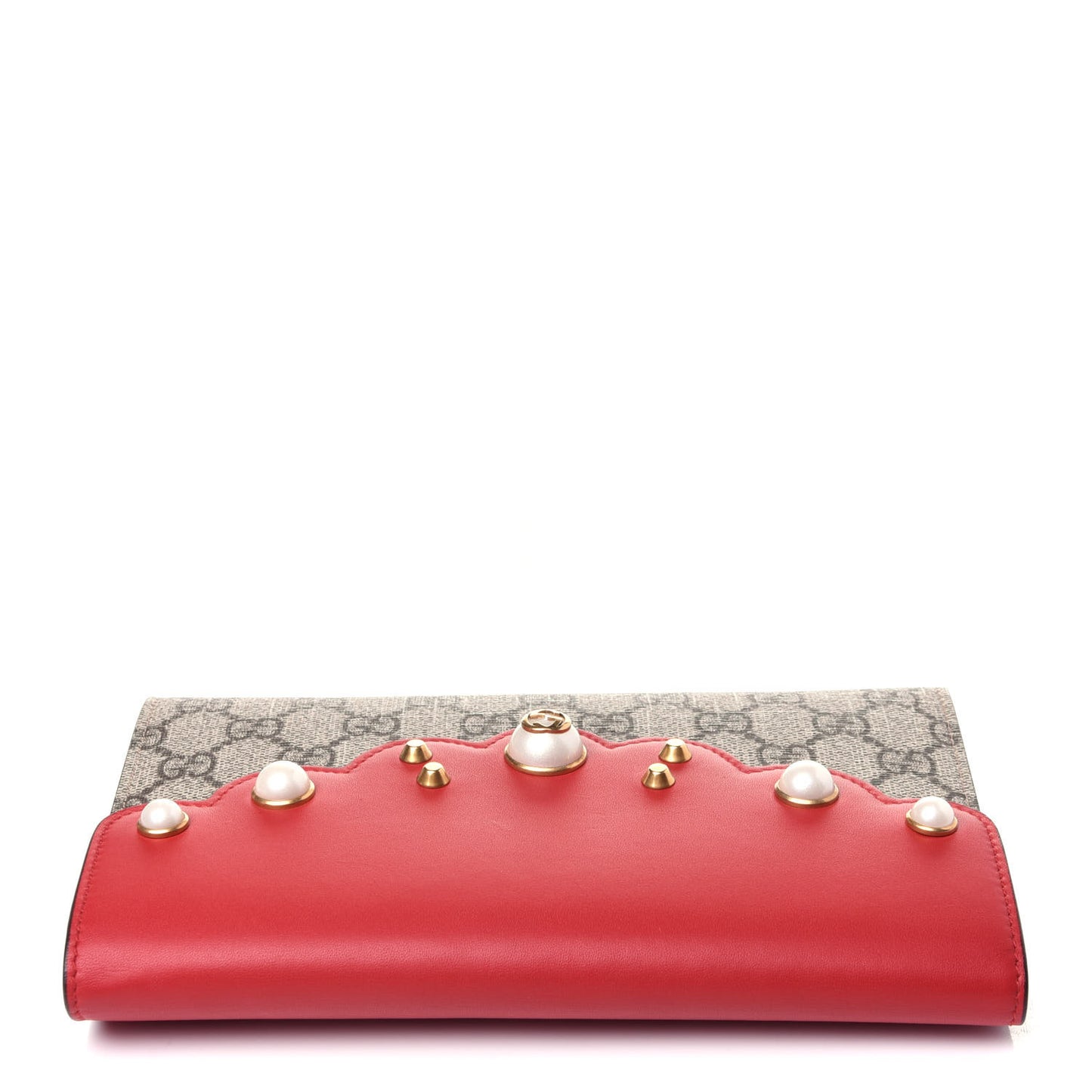 GG Supreme Monogram Mini Peony Pearly Clutch Red