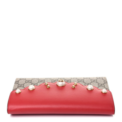 Gucci GG Supreme Monogram Mini Peony Pearly Clutch Red 9 of 10
