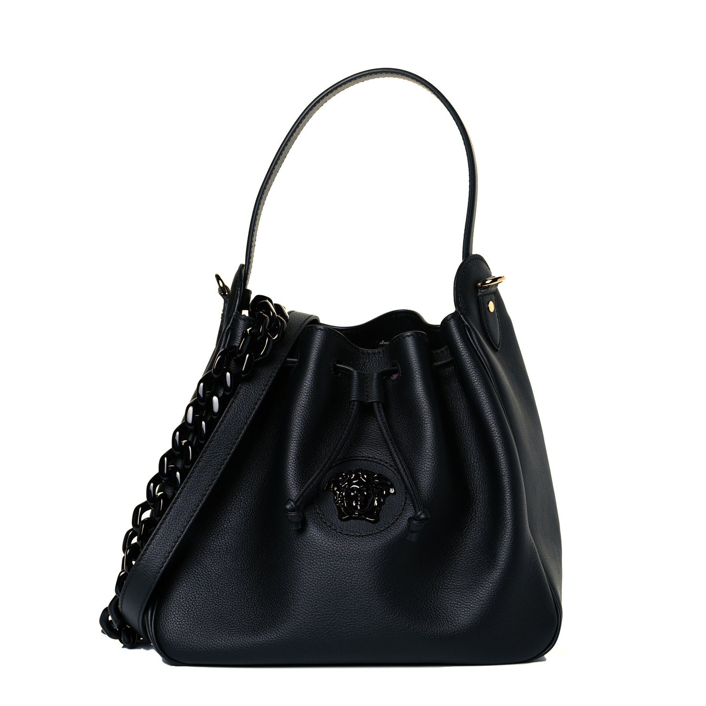 Grained Calfskin La Medusa Bucket Bag Black