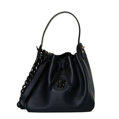 Versace Grained Calfskin La Medusa Bucket Bag Black 2 of 15