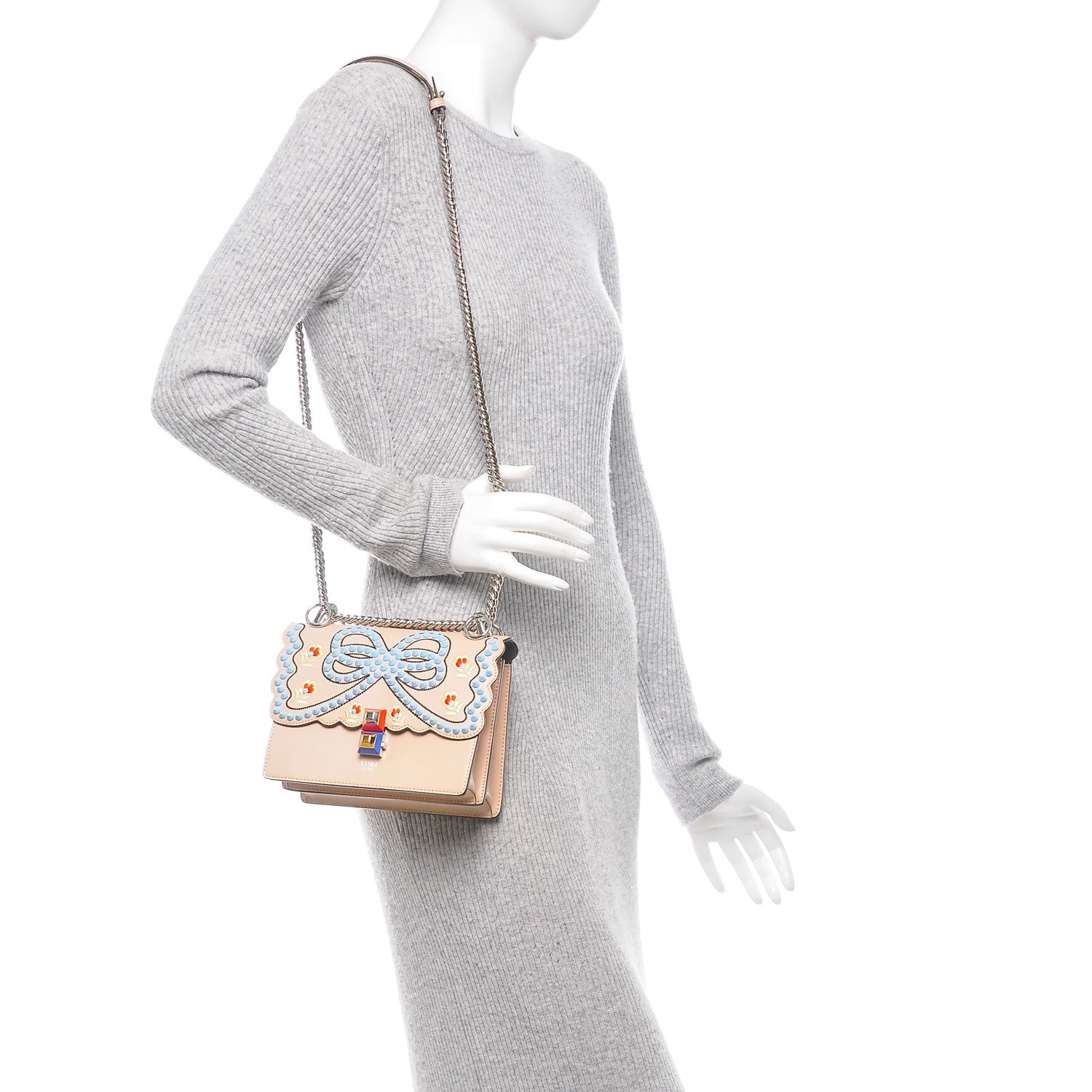 Fendi Vitello Liberty Scalloped Studded Flowers and Bows Small Kan I Shoulder Bag Plaster Multicolor 2 of 6