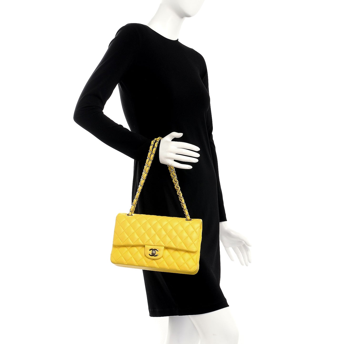 Lambskin Quilted Medium Double Flap Yellow